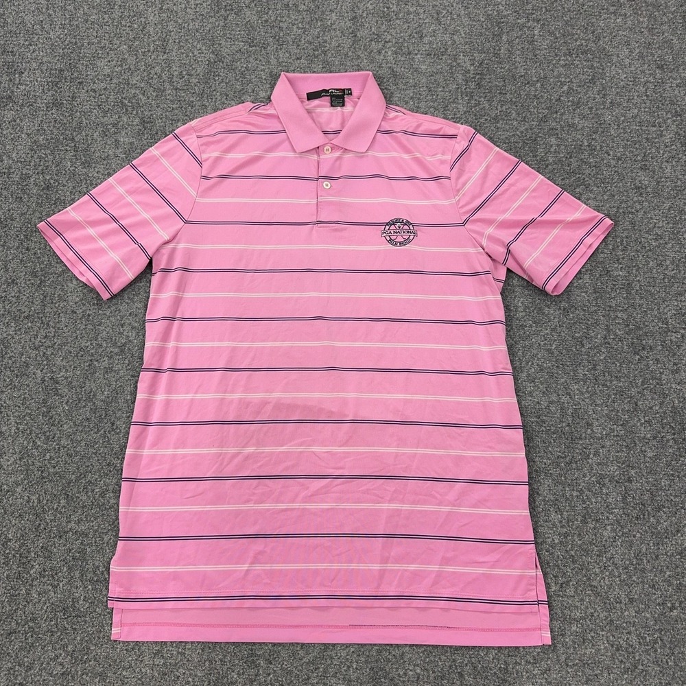 RLX Ralph‎ Lauren Polo Shirt Mens M Pink Polyester Elastodiene Striped Golf